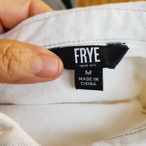 Frye White Denim Button Up Western Mini Dress Cowgirl Americana Size Medium NWOT - Picture 11 of 13
